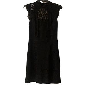 Lace Lined Petite Dress Key Hole Back Mandarin Collar Cap Sleeve Black NWT